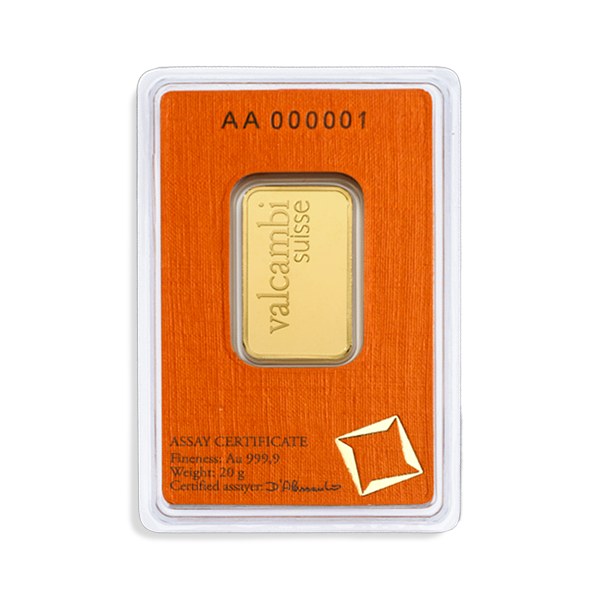 Lingot d’or Valcambi 20 g – Pureté 999,9 ‰, blister Certicard – Image 2