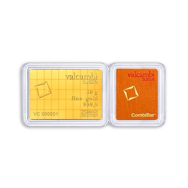CombiBar Valcambi 50×1 g – Or fin 999,9 ‰, blister avec certificat